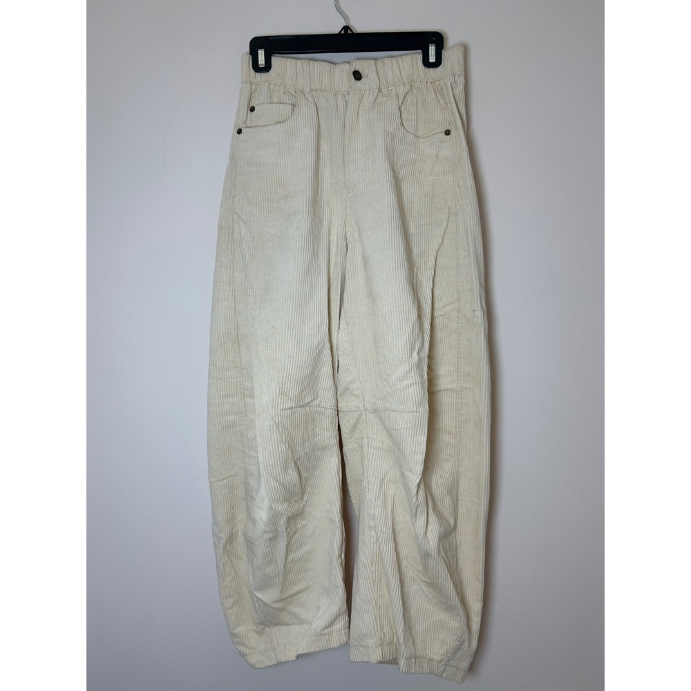 Fashion Corduroy Baggy Pants Cream Beige Elastic‎ Waist Women's Size medium